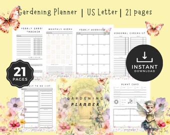 Yellow Fairy Printable Garden Planner, Plant record, Garden Journal, Garden Organizer, Garden logbook, Planner Download, Digital Download