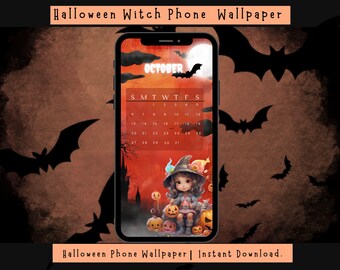 Halloween Witch Phone Wallpaper, Instant Download, Spooky Scene, Seasonal wallpaper, Holiday phone wallpaper, phone accessories