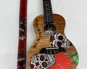 Engraved "Dia De Los Muertos" ukulele w/Shoulder