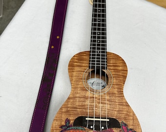 Engraved "Butterflies & Mushrooms" ukulele w/Shoulder strap