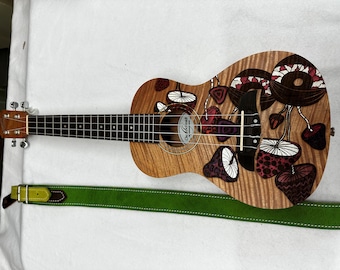 Engraved "Mushroom" ukulele w/shoulder strap