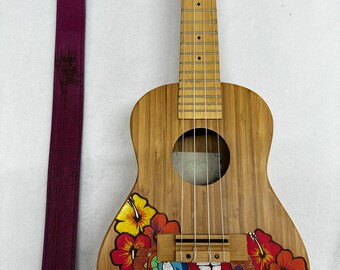 Engraved "Tiki" ukulele w/Shoulder strap