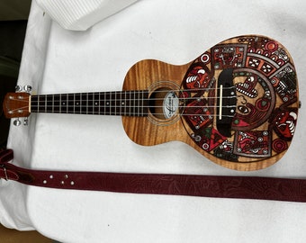 Engraved "Aztec" ukulele w/Shoulder strap