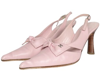 CHANEL CC Logo Cap Toe Sling Back Shoes Pastel Pink Blush