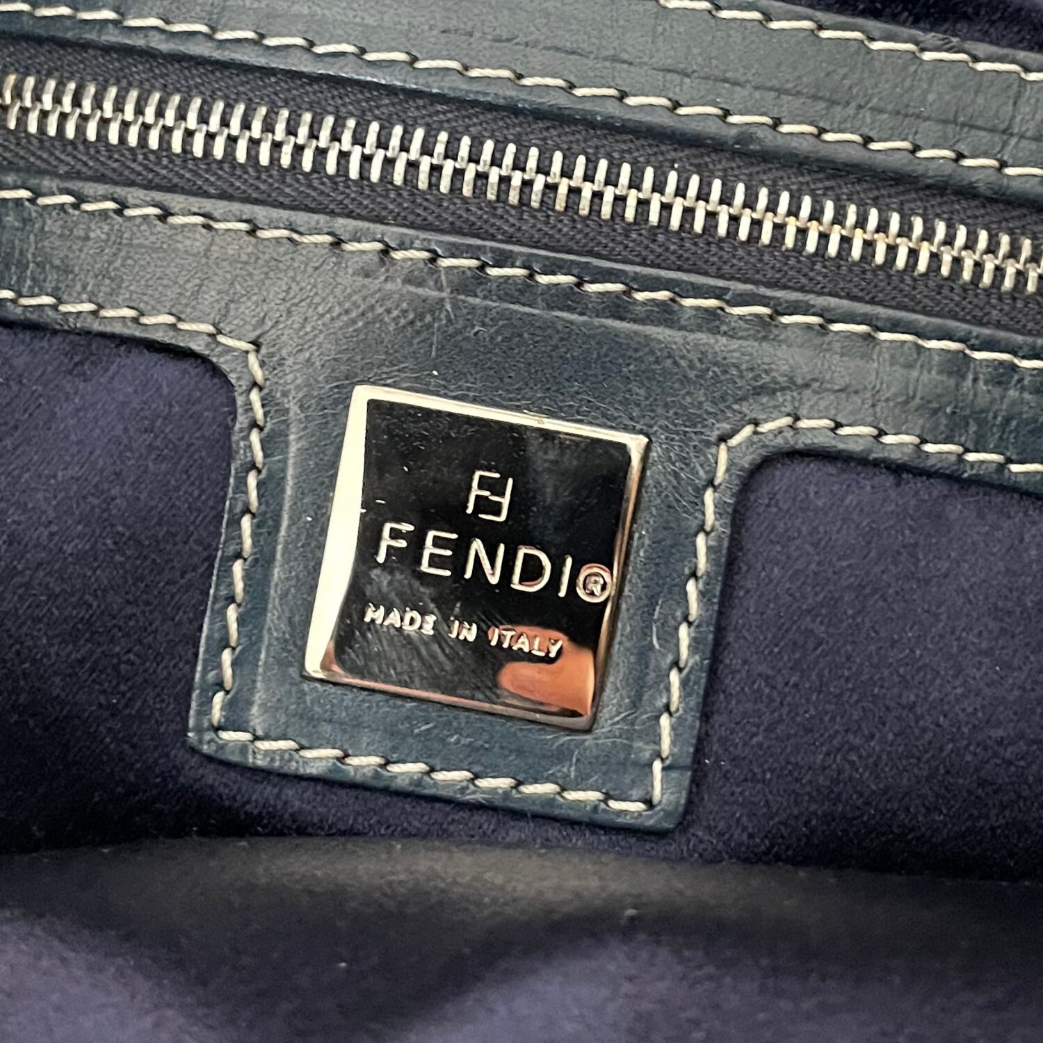 Fendi Bag Authentic Fendi Monogram Shoulder Baguette Bag in Navy Blue ...