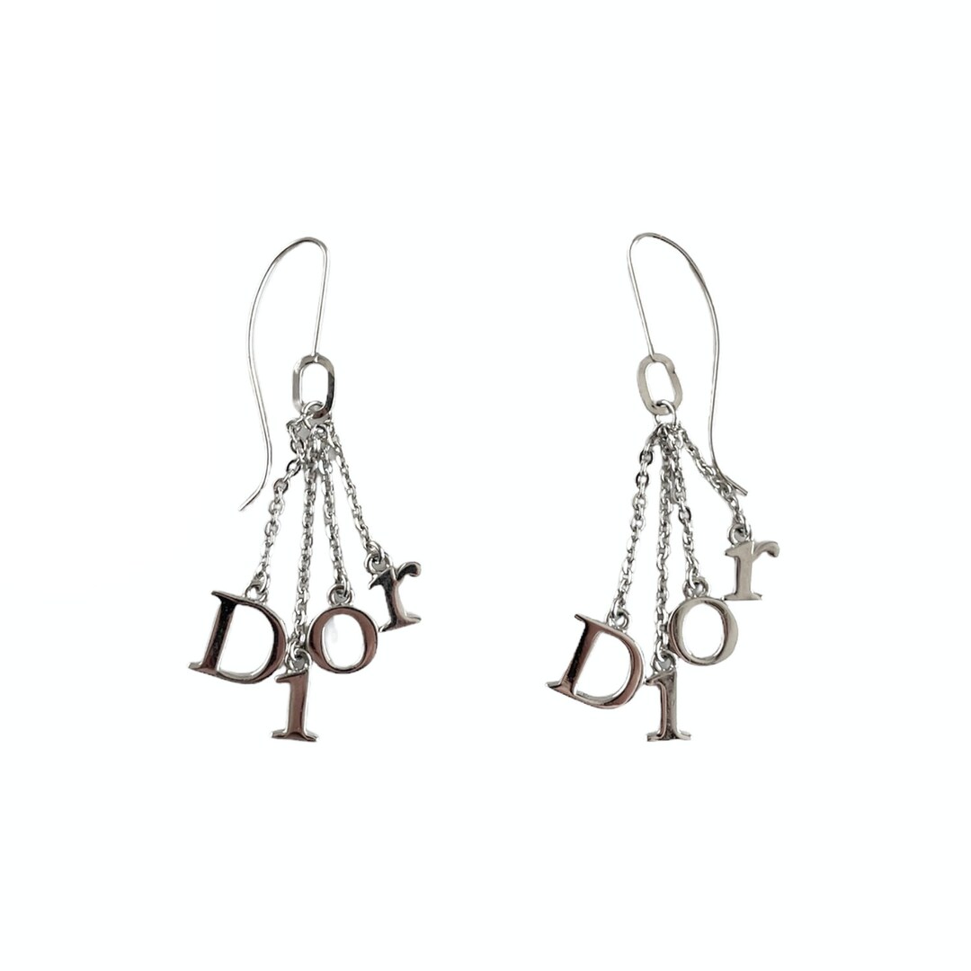 Dior Earrings Authentic Dior Logo Drop Earrings in Silver Etsy