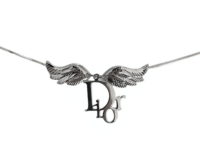Dior Necklace - Authentic Dior Logo Wings Necklace in Silver Vintage ...
