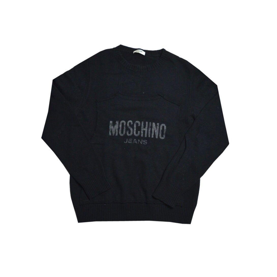 Image of Authentic Moschino Vintage S Spellout Jumper in Black With Grey Sweater Italian