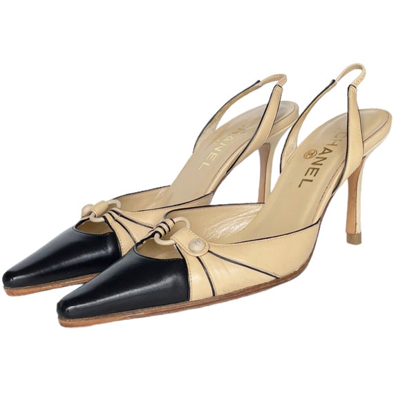 Chanel Classic Slingback Beige and Black Lambskin Size 37C – Coco