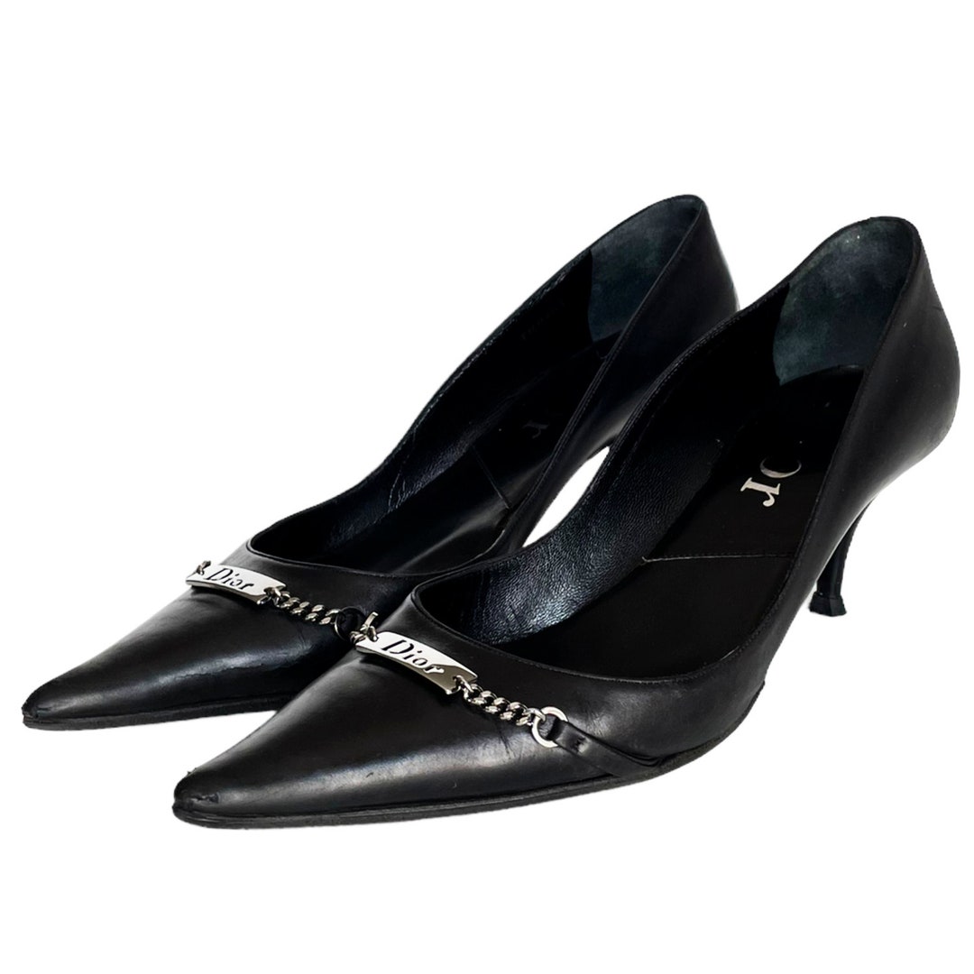Dior Heels Authentic Dior Logo Heels in Black / Silver UK Etsy