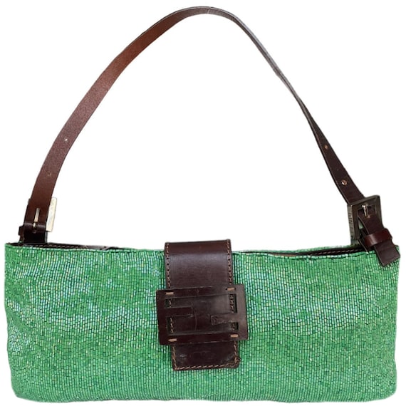 Fendi Tasche Authentische Fendi Perlen Schulter Baguette Tasche in Grün  Vintage 2000s y2k seltene Pailletten echt
