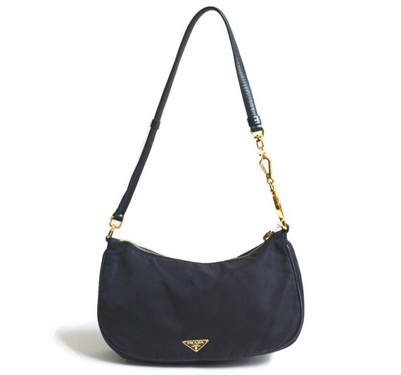 Authentic Prada Nylon Shoulder Bag with Rare Gold
