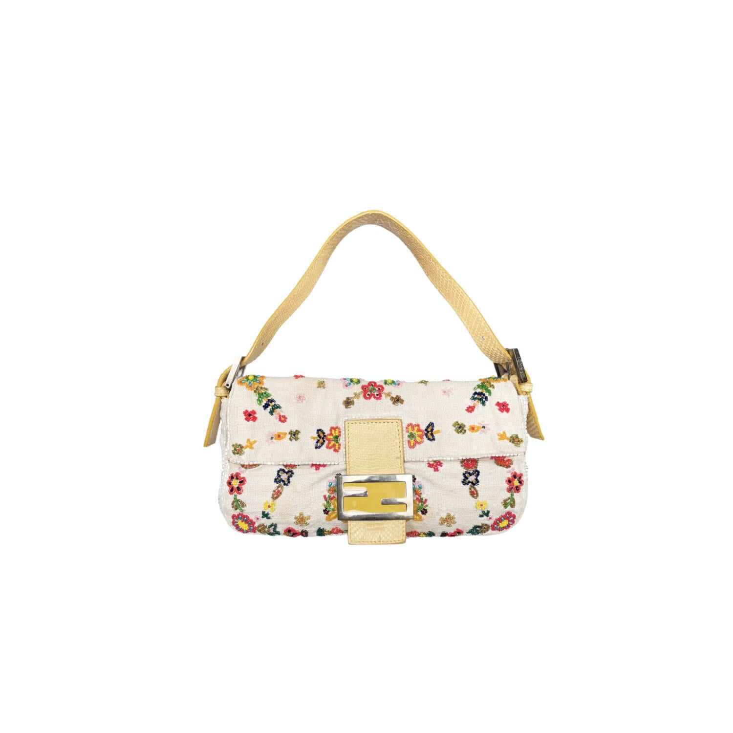 Fendi Mini Baguette Embroidered Shoulder Bag in Metallic