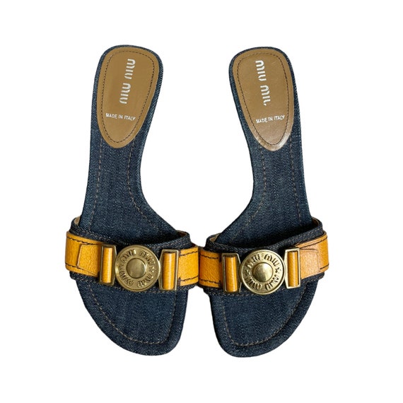 Buy Miu Miu Heels Vintage Miu Miu Denim Logo Heels in Blue / Tan 