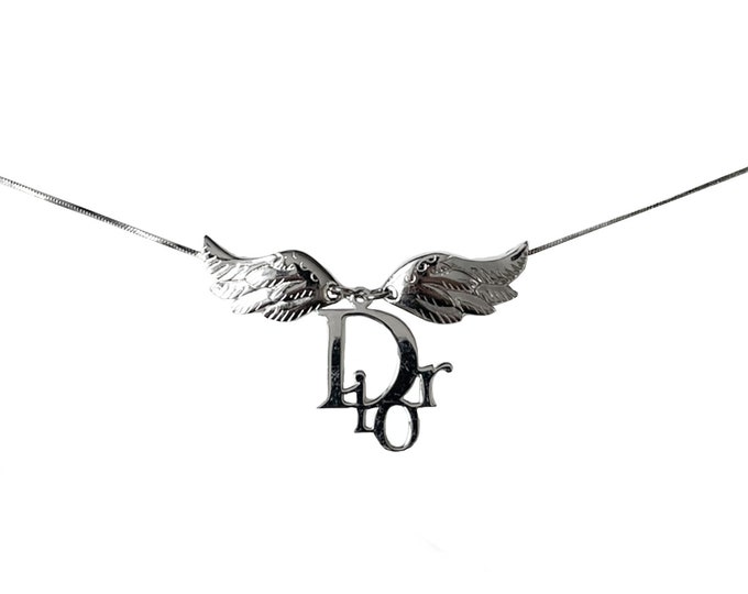 Dior Necklace - Authentic Dior Logo Wings Necklace in Silver Vintage ...