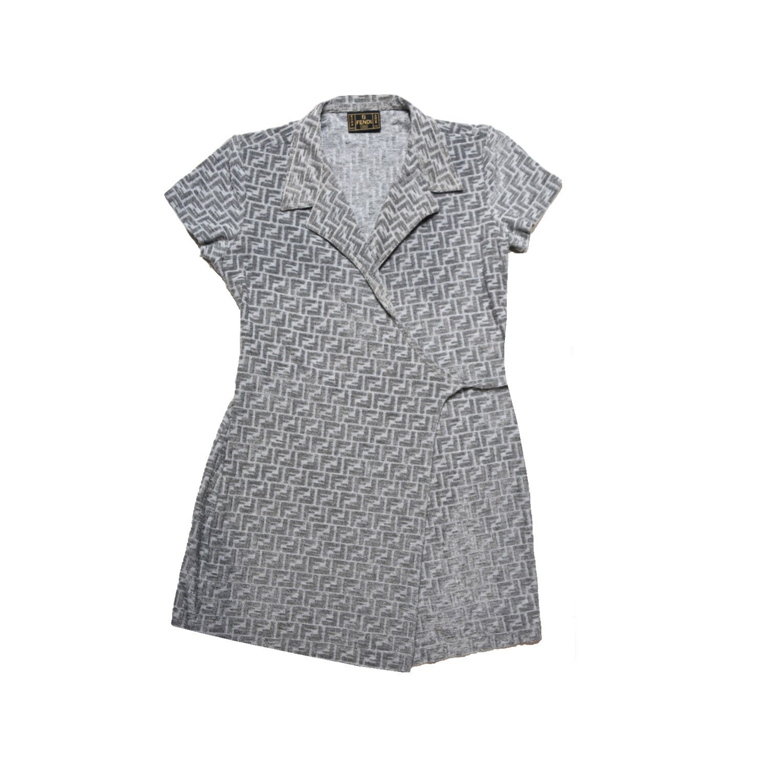 Image of Authentic Fendi Monogram Terrycloth Towelling Wrap Dress Grey Uk  Vintage S