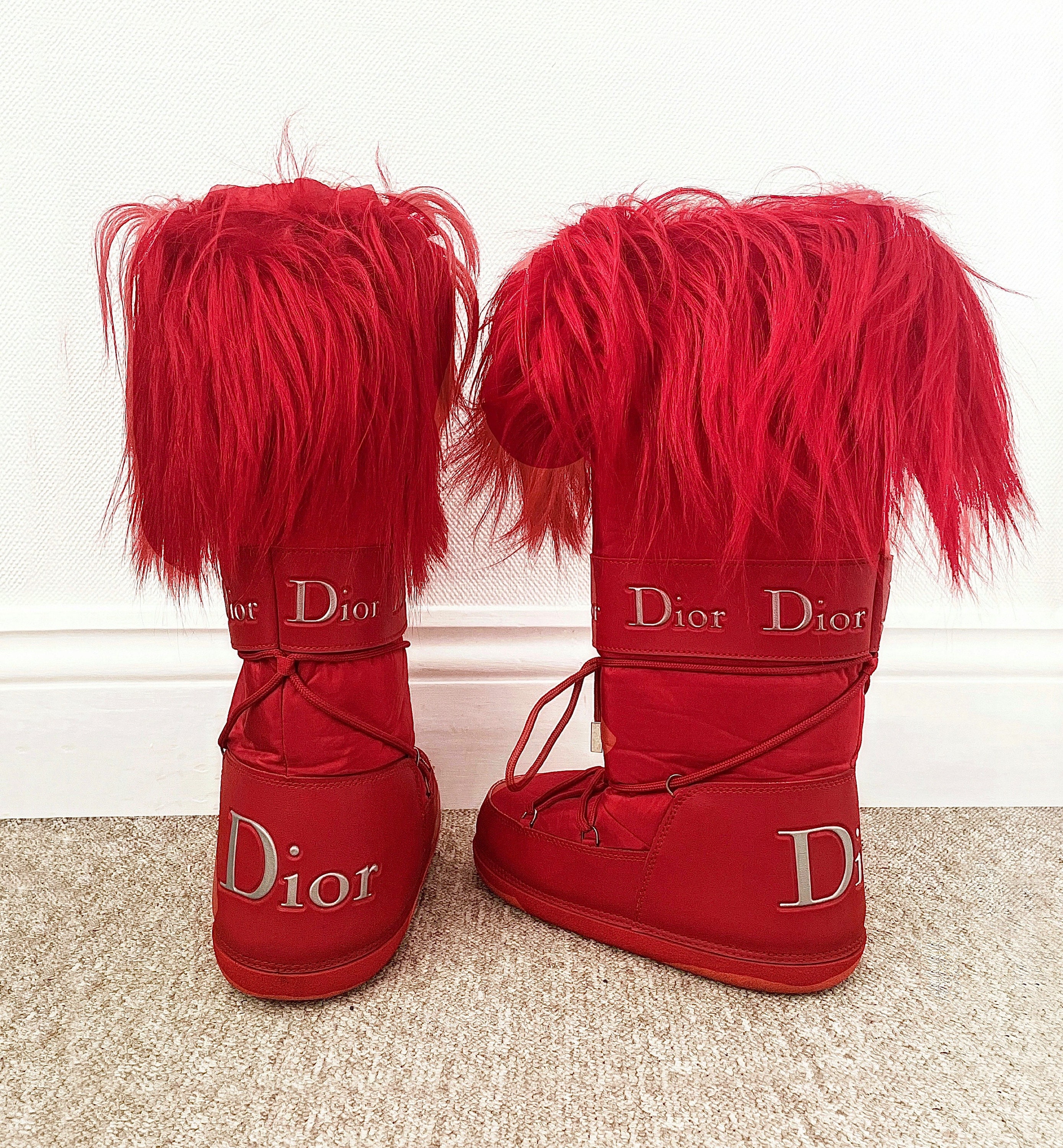 Dior Boots Authentic Dior Fur Snow / Moon Boots in Red UK 5 