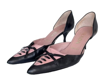 Prada Heels - Authentic Prada Bow Kitten Heels in Black / Pink UK 3 vintage 2000s y2k 90s genuine rare