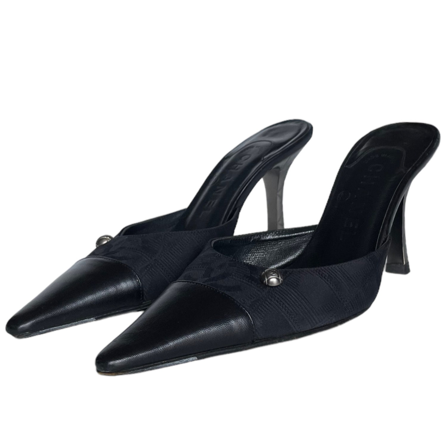 Chanel Black leather pointed-toe mules - size EU 38.5 ref.1066871