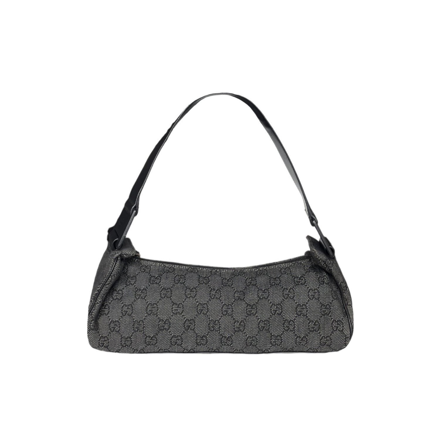Gucci Bag - Authentic Gucci Monogram Shoulder Bag in Black / Grey Vintage 2000s Y2K 90s Minibag Long Baguette