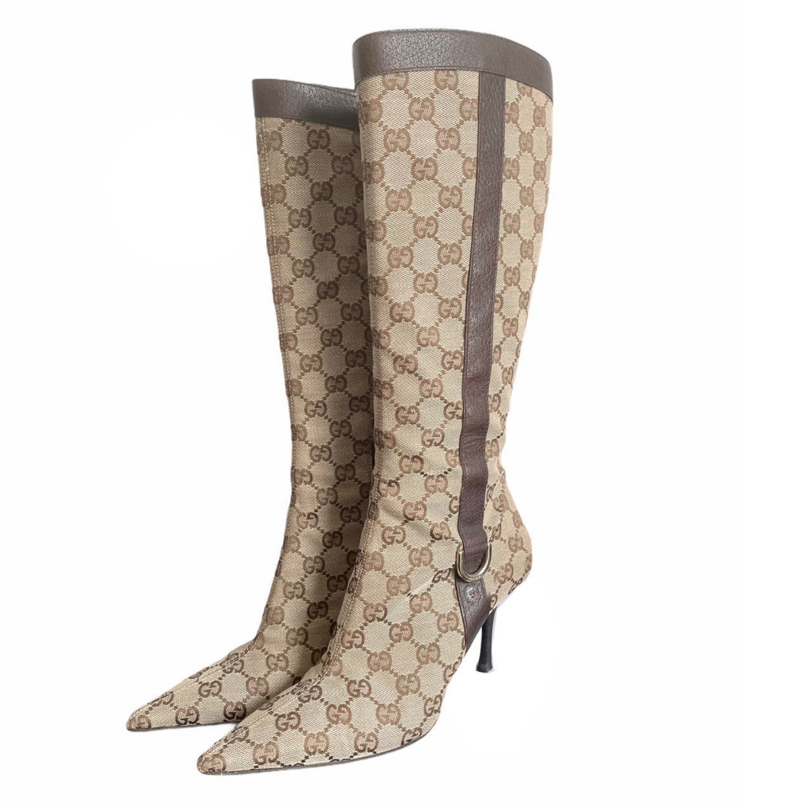 Gucci Boots Authentic Gucci Monogram Boots Heels in Beige Size Etsy