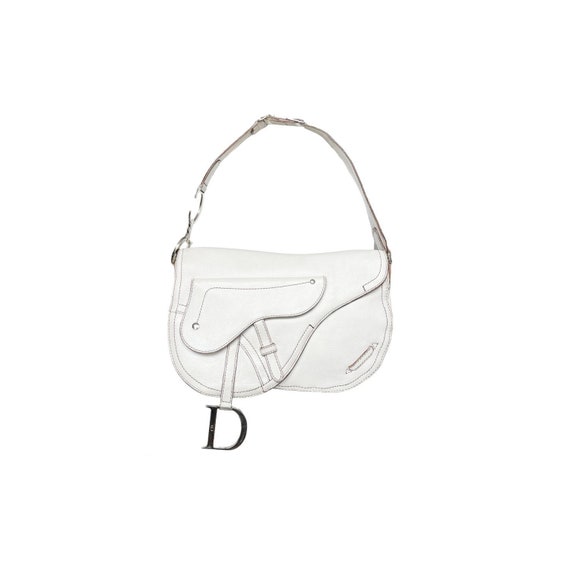 Christian Dior White Leather Saddle Bag with Silver D Charm