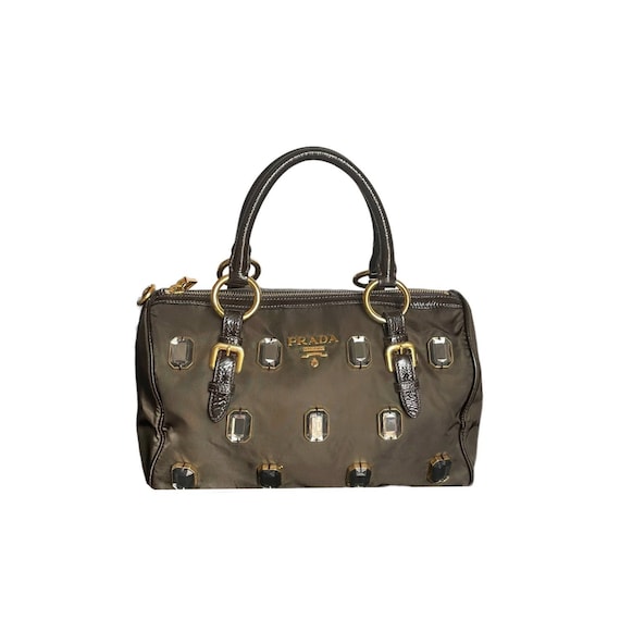 Prada Bag Authentic Prada Nylon Jewelled Boston Bag in Brown 