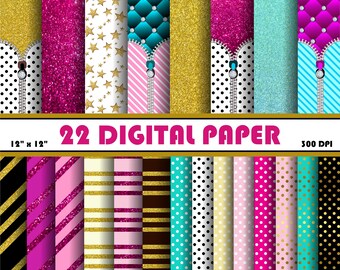Digital Paper Cute Zipper instant download scrapbooking