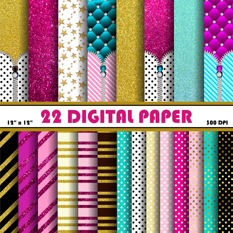 Digital Paper Cute Zipper instant download scrapbooking