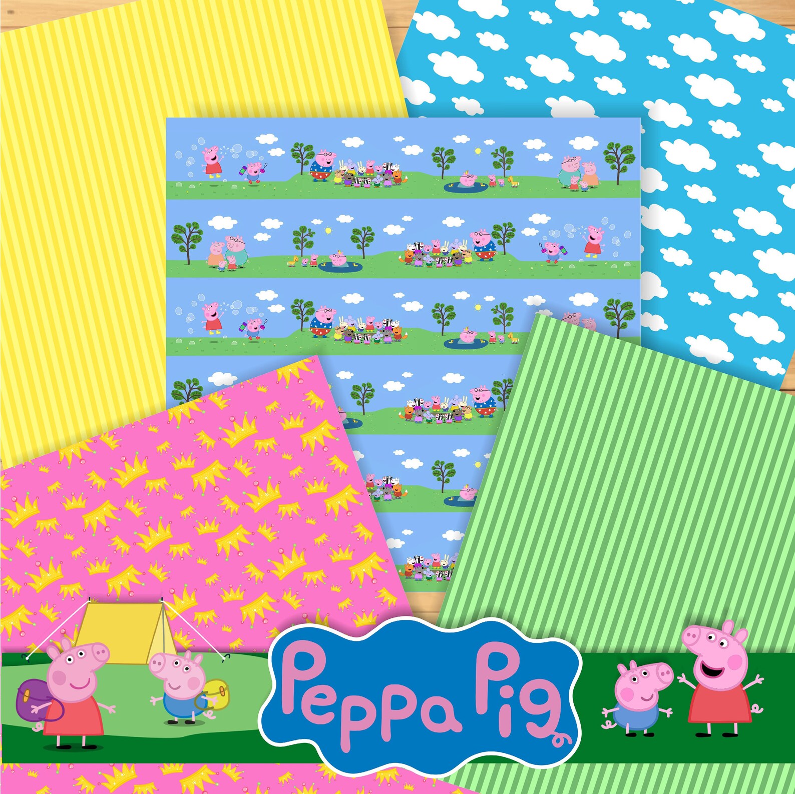 Peppa pig Scrapbook Digital paper pack Craft Printable Cartoon | Etsy