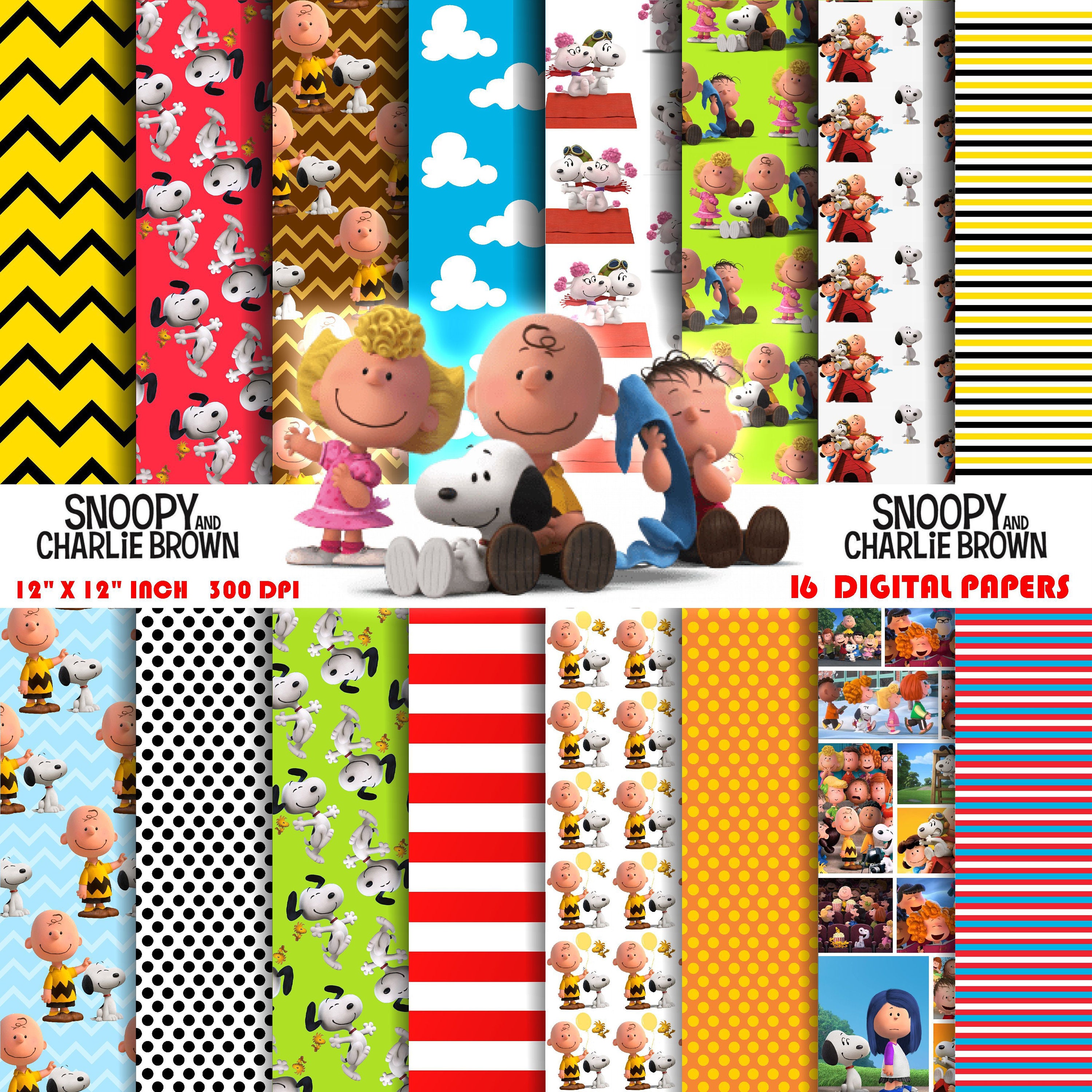 Peanuts Digital Paper Snoopy Paper Charlie Brown Scrapbook Etsy