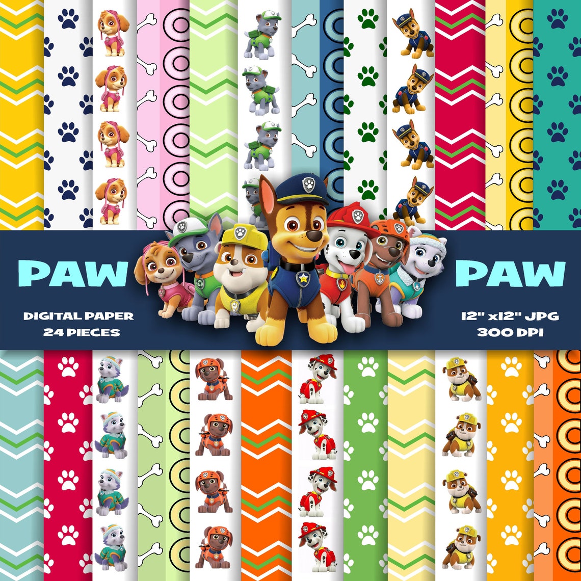 Paw paw patrol Digital Paper Backgrounds for Digital | Etsy