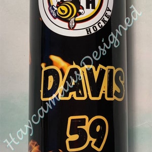 Personalized Hockey Tumbler: Flaming Puck, Team Logo, Name & Number