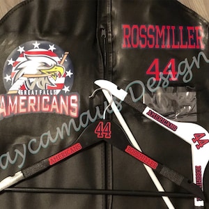 Personalized garment bag & hanger sets, hockey jerseys bag, hockey hangers