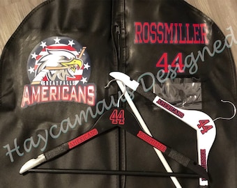 Personalized garment bag & hanger sets, hockey jerseys bag, hockey hangers