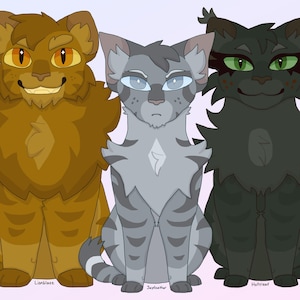 Warrior Cats Stickers: Power of Three PNGs - Lionblaze, Jayfeather, Hollyleaf (Digital Download, 3pc Value Pack)