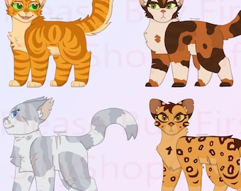 Warrior Cats Stickers: She-Cat Character PNGs (Instant Download, 4pc Set)