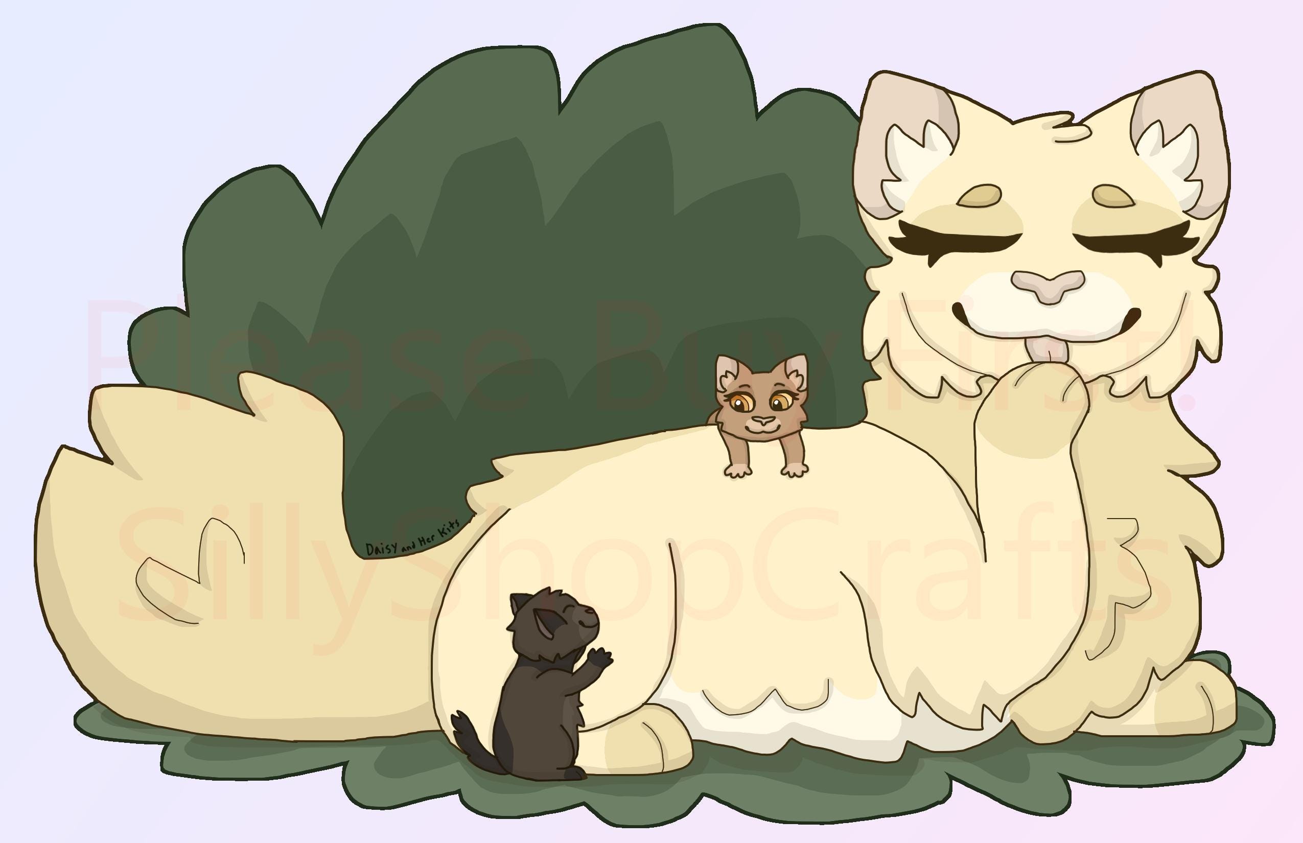 Daisy and Her Kits - Warrior Cats Printable PNG Sticker: Cake Topper, Gift (Digital Download - 4pc)
