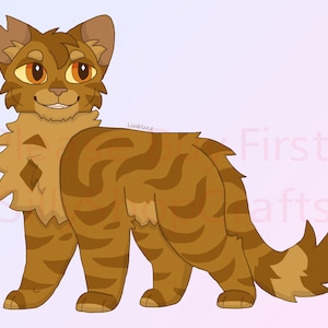 Peut inclure: Une illustration de dessin animé d'un chat tabby brun avec des yeux orange. Le chat a une queue moelleuse et une expression amicale.