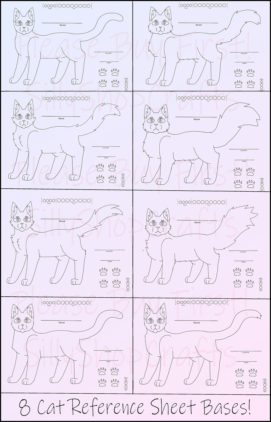 Cat / Warrior Cats / OC Reference Sheet Base Pack - Includes 8 Digital ...