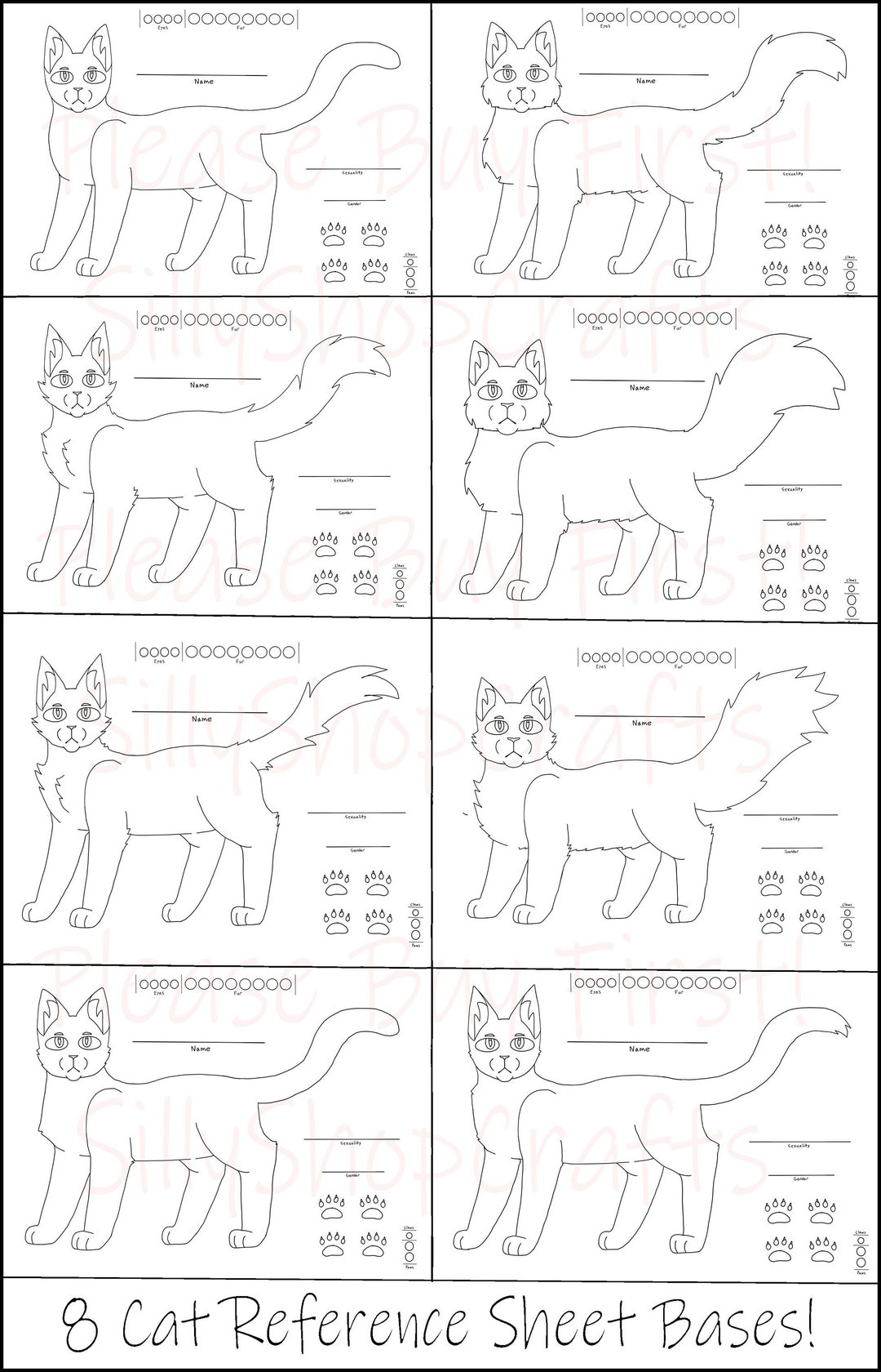 Cat / Warrior Cats / OC Reference Sheet Base Pack Includes 8 - Etsy