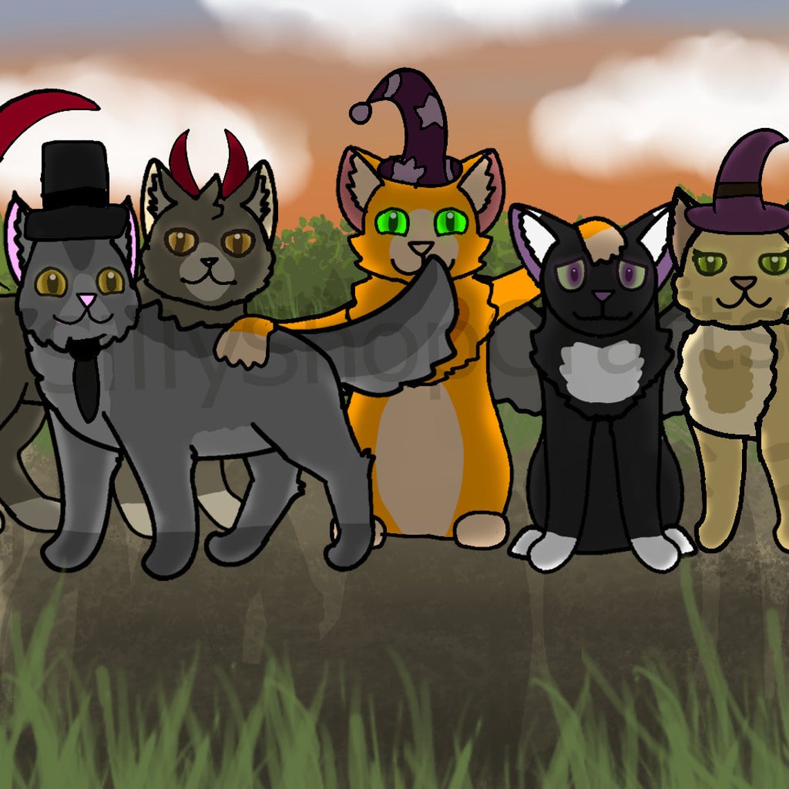 Cute Warrior Cats Halloween Digital Artwork Warrior Cats Etsy