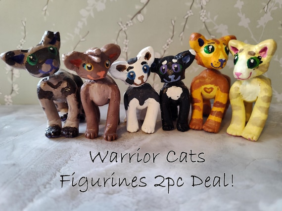 War Cats 2pc Clay Figurine: Firestar, Sandstorm, Ravenpaw, Barley, Runningwind, Mousefur - OOAK