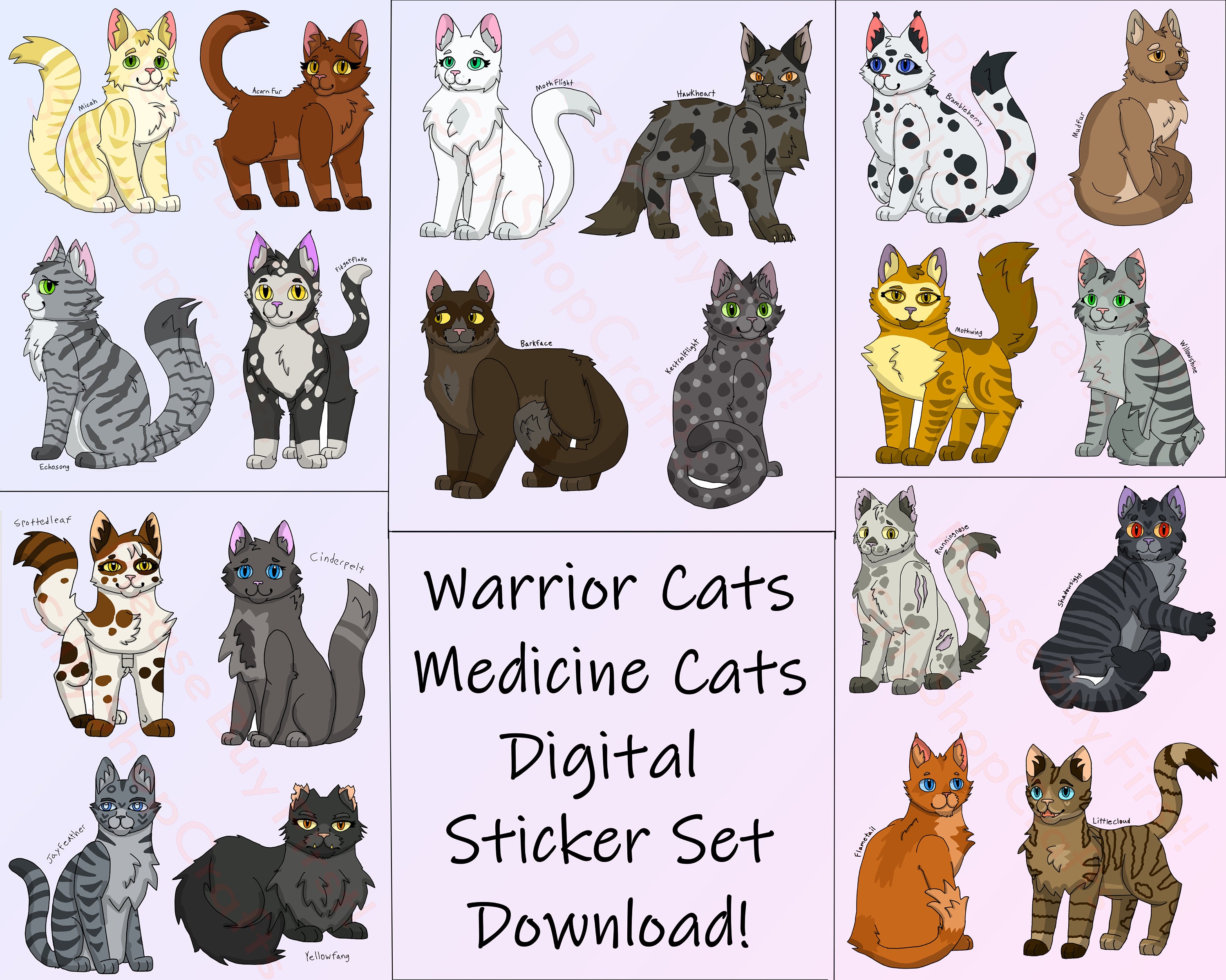 Warrior Cats SVG Digital Stickers INSTANT DOWNLOAD: The Prophecies Begin  Set 1 (Includes 18 Stickers!)