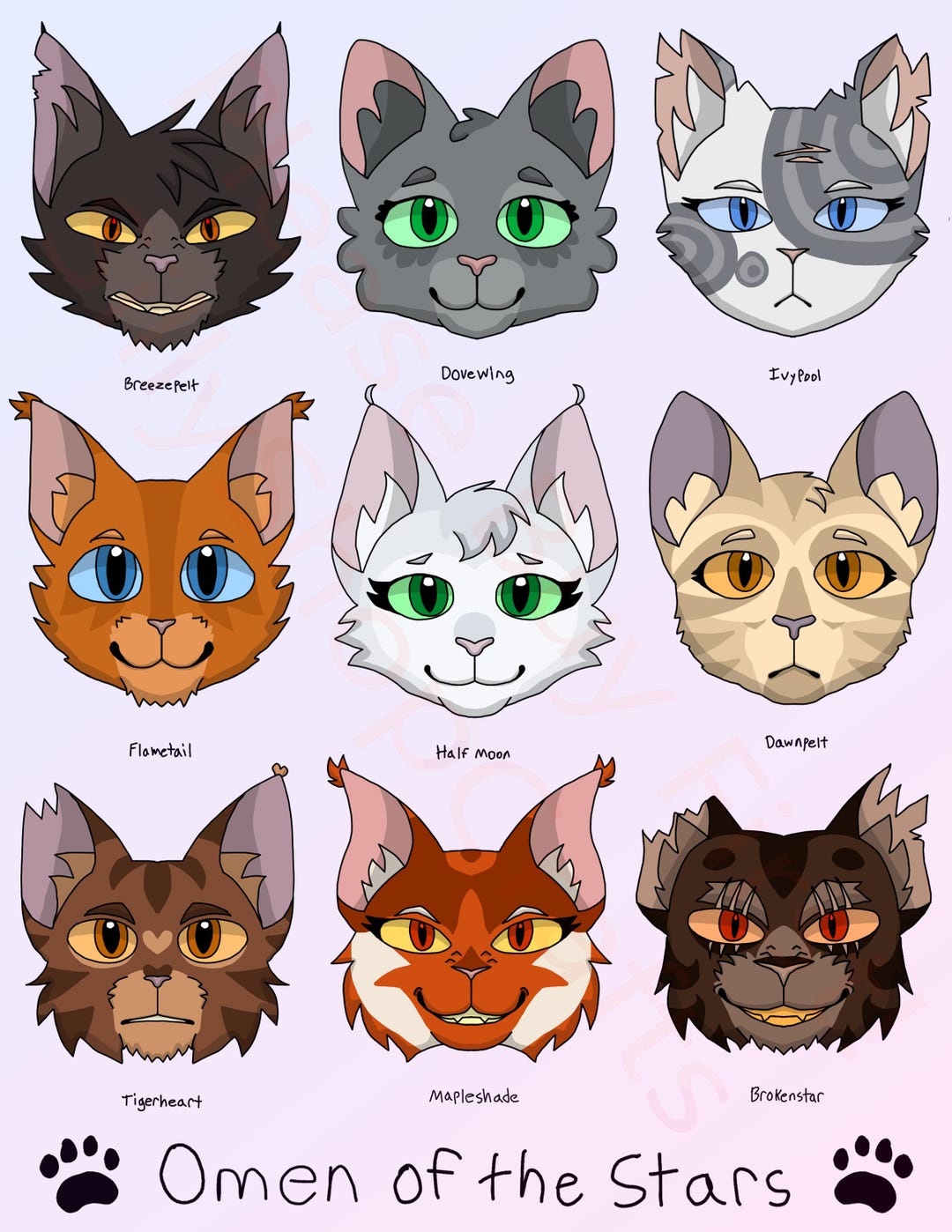 Warrior Cats Stickers: Omen of the Stars Character Pngs (digital Download,  9pc Value Pack)