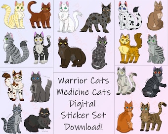 Pegatinas de gatos guerreros y gatos médicos: set de 20 PNG (descarga instantánea)