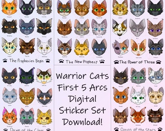 Warrior Cats Stickers: First 5 Arcs Characters PNGs - Faces - (Digital Download, 45pc Value Pack)
