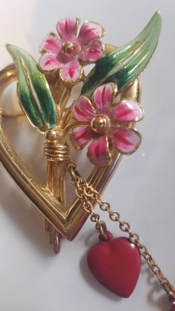 Vintage Enamel Heart Brooch - image 5