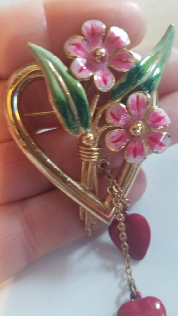 Vintage Enamel Heart Brooch - image 3