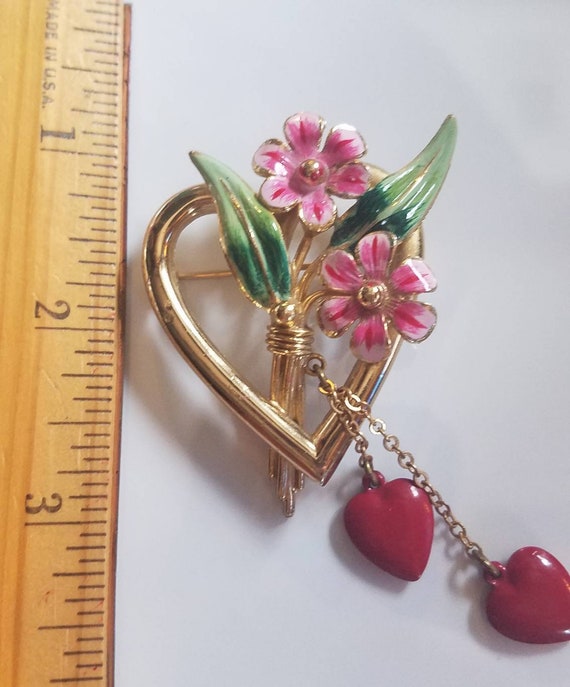 Vintage Enamel Heart Brooch - image 2